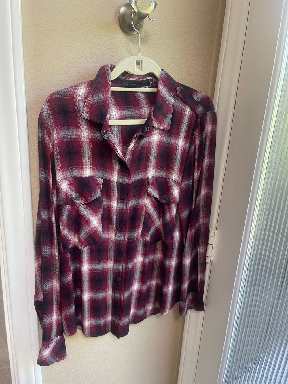 Sanctuary Burgundy Plaid Button-Down Shirt